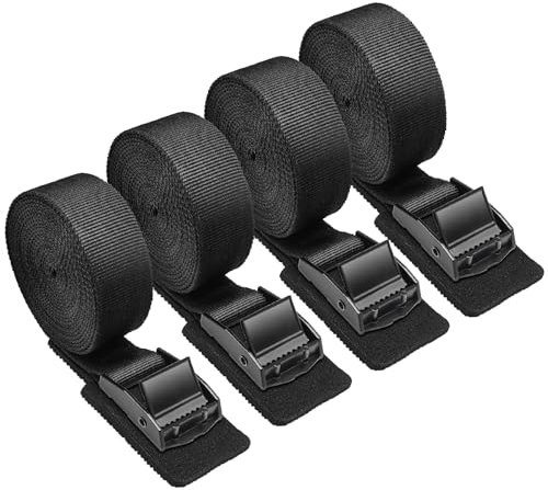 Aulese 4 Stück Spanngurte Schwarz, 250 kg Tragkraft 2,5 m Zurrgurte, Befestigungsriemen mit Edelstahlschnalle, Spannriemen Befestigungsgurt für Auto, Fahrradträger & Camping