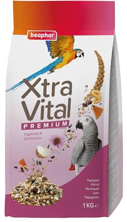 Beaphar - XtraVital Parrot Bird Food - Complete food with Banana, Papaya, Echinacea, & Egg Food - Rich in Vitamins & Minerals for Optimum Health - 1kg