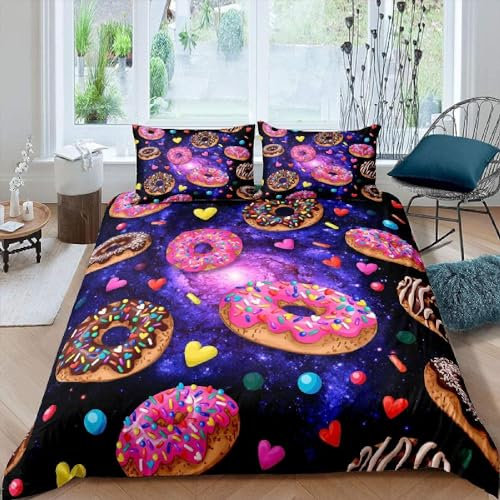 Set Copripiumino Matrimoniale 240x220 Ciambella Biancheria da Letto in Morbida Microfibra Stampa 3D Ragazza Copripiumini con Cerniera + 2 Federe, A7396