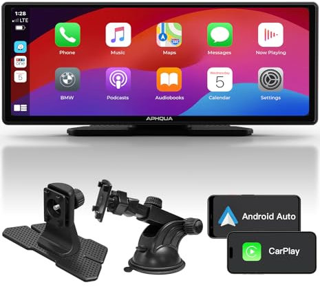 APHQUA Wireless Car Stereo for App-le Carplay Android Auto Portable 10.26 IPS Touchscreen Light Sensing Car Play Screen GPS Navigation Bluetooth MirrorLink/Siri/FM/Aux/USB