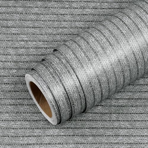 Livelynine Papier Peint Autocollant Mural Gris Aspect Textile 3D Papier Peint Adhesif Mural Chambre 40CMx5M Lavable Film Adhesif pour Meuble Gris Clair Vinyle Adhesif Meuble Gris Motif Commode Tiroirs