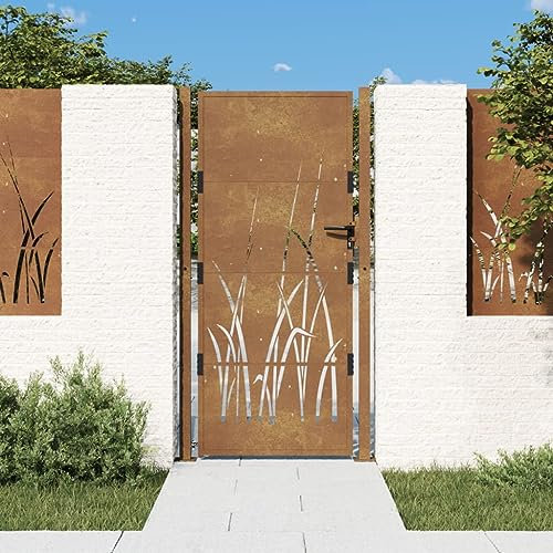 ARKEM Gartentor 105x180 cm Sichtschutz Garten Zauntor GartentüR Sichtschutz Gartentor Cortenstahl Gras-Design