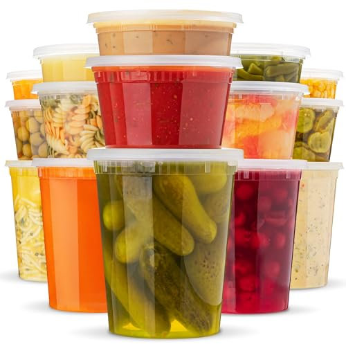 Frischhaltedosen mit Kunststoff-Deckel – [15er-Pack] – 3 Größen (8, 16 & 907,2 g) – Meal Prep Suppenbehälter – mikrowellen-, gefrier- und spülmaschinenfest