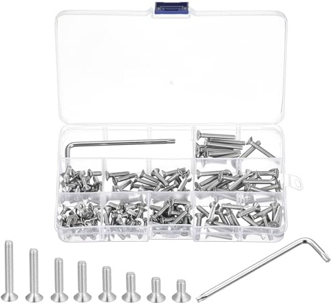 QUARKZMAN M4 Torx Sicherheitsschrauben-Set, (M4x8/10/12/16/18/20/25/30mm) 150 Stück 304 Edelstahl Senkkopf Manipulationssicher Schrauben, inkl. 1 Stück T20 Schraubenschlüssel