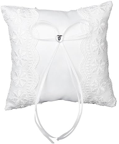 STOBAZA Hochzeitskissen 15x15cm Mit Satin-spitzenblütenblättern Trägerkissen Für Hochzeitszeremonie-
