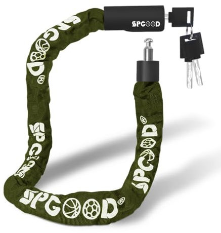 SPGOOD Lucchetto per bicicletta con 3 chiavi, 90 cm in catena in acciaio da 6 mm, con copertura impermeabile, antifurto, ad alta sicurezza per bicicletta, e-bike, MTB, moto（Verde oliva chiaro）