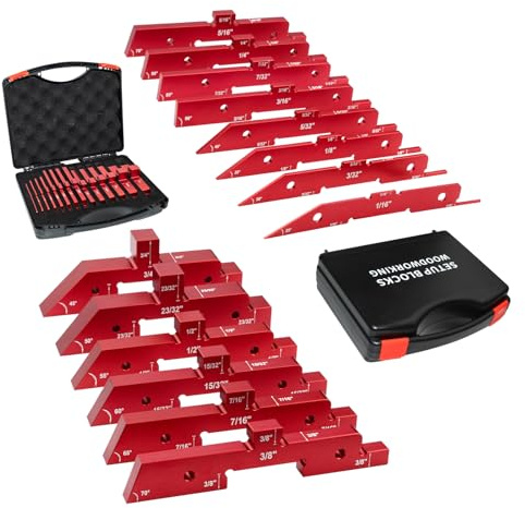 SIIIXS Router Table Setup Bars,14pcs Aluminum Precision Setup Blocks Height Gauge Set for Router Table Saw Accessories and Angle Woodworking Set Up