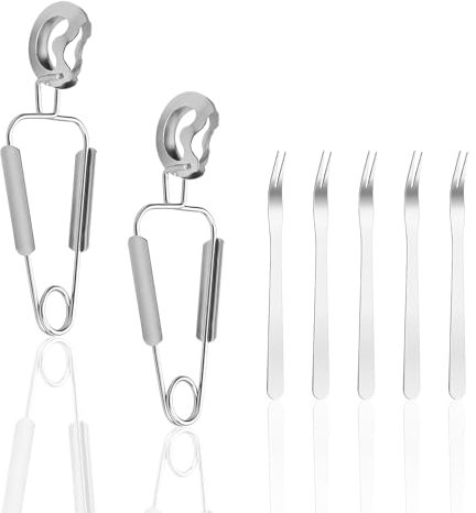 LERANXIN Schneckenzange Edelstahl, 7 Stück Gabeln und Schneckenzangen, Edelstahl Schneckengabel, Leicht zu Bekommendes Fleisch, Schneckenbesteck für Zuhause, Restaurant und Hotel