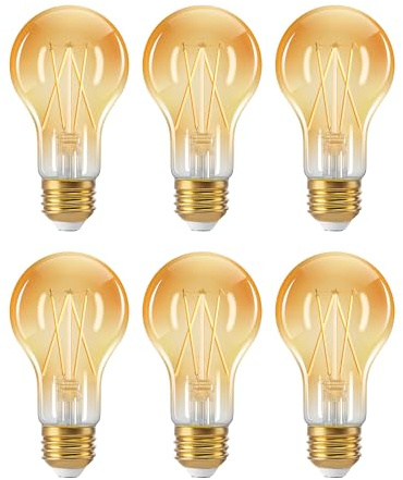 EDISHINE Vintage LED Edison Bulbs 8W, 60W Equivalent, 2200K Amber Warm Light, A19 Antique Edison Light Bulb with 80+ CRI, A19 Dimmable LED Bulbs, 700LM, E26 Medium Base, 6 Pack