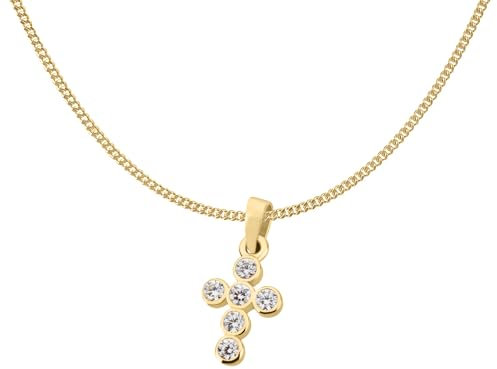 Ardeo Aurum Damen Schmuck-Set aus 333 Gold Gelbgold Kreuz Anhänger Panzerkette 1 mm Länge 50 cm