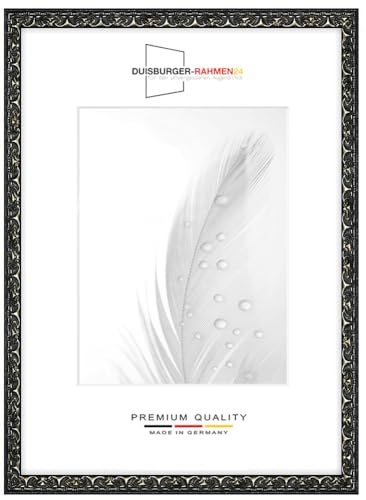 Massiv Holz Bilderrahmen Vintage Retro 42 x 59,4 cm DIN A2 in Alt-Schwarz Silber Barock | inkl. bruchsicherer Anti-Reflex Kunstglasscheibe | Rahmen für Poster | Puzzle | Foto collage DR112