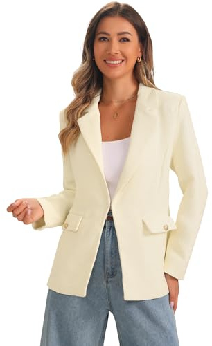 Allegra K Casual Blazer för dam öppen fram arbete långärmad kontorsjacka med tweed kavaj, Vit, M