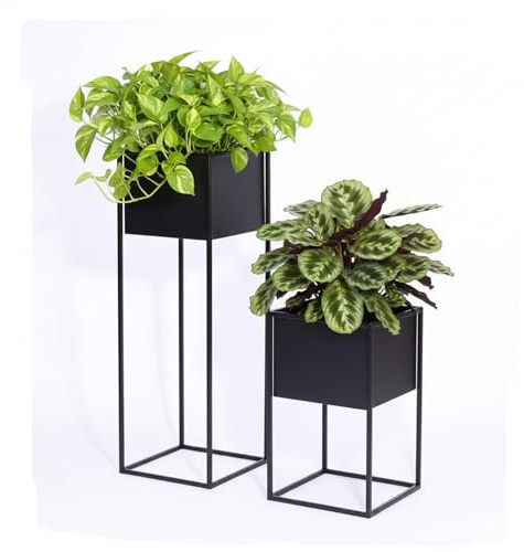 Anwicar Blumenständer Metall Schwarz Set 2 (Höhe 40 & 70 cm) - Pflanzenständer - Modern Deko Wohnzimmer - Salon Blumenhocker - Blumentreppe - Blumenregal Indoor