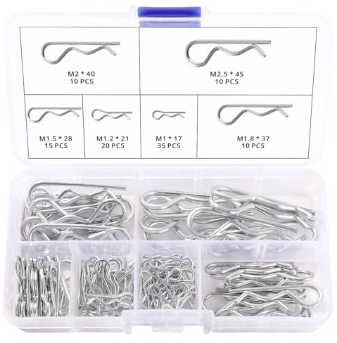 VooGenzek 100 Stücke 6 Größen Verzinkt Splint Kit, R Clips Haltestifte, Federstecker, für Automobil, Mechanik, Autowerkstatt, Werkstatt