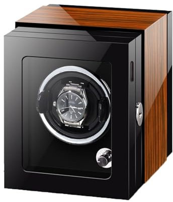 Luxuriöser Automatischer Uhrenwender Für 1/2/3/4/6/9 Uhren Watch Winder Box Drehen Uhrenbeweger Mit LED-Licht Leisem Motor Uhrenaufbewahrungsvitrine Batteriebetrieb Oder Netzteil(Ebony wood,1+0)