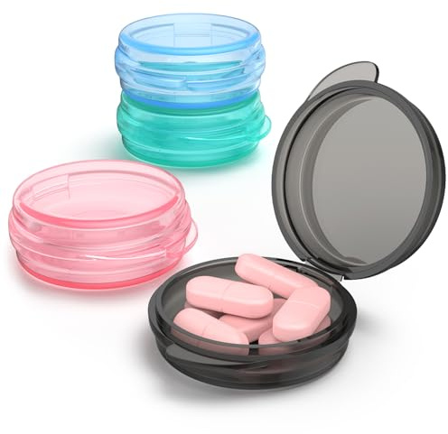 Urekt Small Pill Box, (4 Pack) Travel Pill Case Portable Daily Pill Organizer Mini Medicine Storage Container for Pocket Purse Cod Liver Oil Storage Box Earplug Case