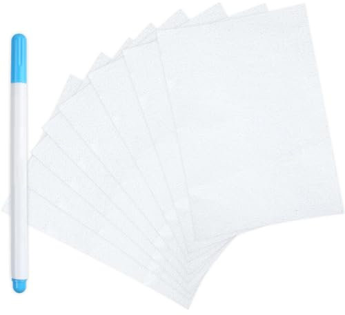 PVFZXS 8 Stück Stickvlies Wasserlöslich, A5 Wasserlöslich Selbstklebend, Bedruckbar Stickvorlagen Wasserlöslich und Stift für DIY Sticken, Maschinensticken Und Handnähen