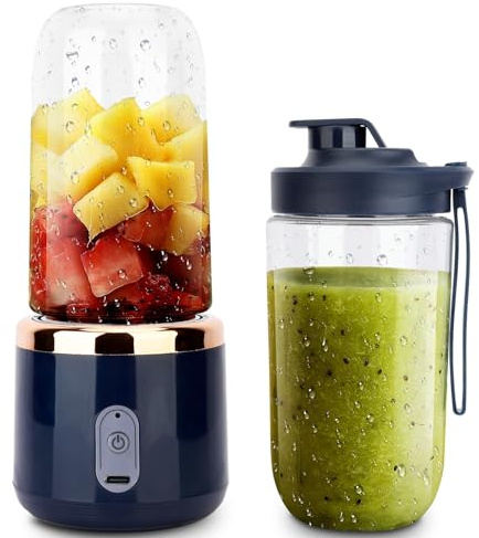 funrautz Mini Blender Smoothie Maker, 400 ml Portable Personal Juicer Fruit Smoothie Blender, Cordless Travel Blender for Baby Food Fruit Juice Veg Kitchen Gym Blue