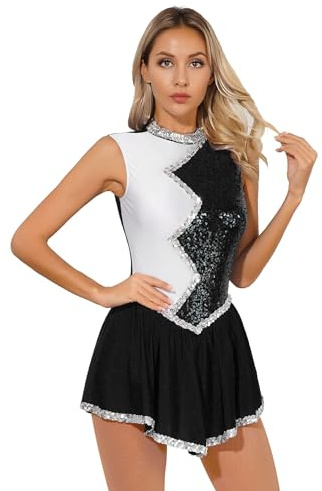 Xnihocha Damen Eiskunstlauf Tanzbody Glänzende Pailletten Ballettkleid Ärmellose Ballet Leotard Gymnastikanzug Tanzkleidung