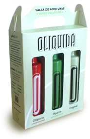 Salsa de Piparra + Salsa de Chipotle + Salsa a base de olivas verdes. Pack de 3 salsas Gourmet en envase de 100ml cada una. OLIQUIDA es una nueva salsa creada para los amantes de las olivas.
