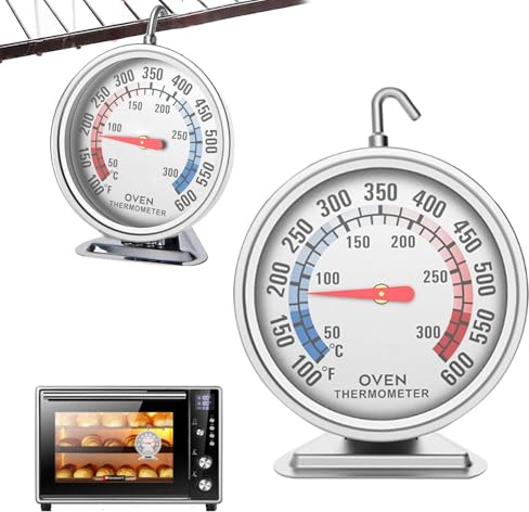 Backofenthermometer,Ofenthermometer für Backofen,Edelstahl,Backofen Thermometer Innen,mit großem Zifferblatt,Doppelskala,Celsius und Fahrenheit,zum Backen BBQ & Kochen (Silber)