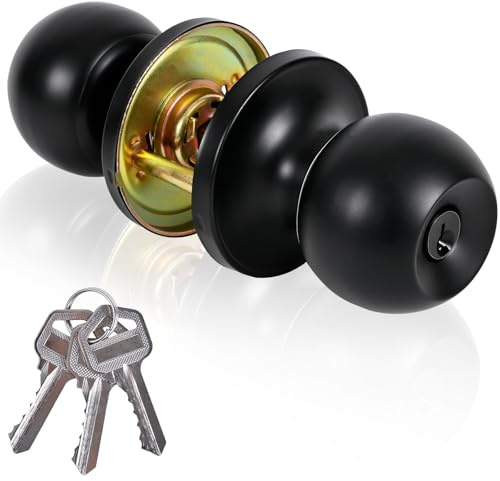 YELANGU Keyed Door Knob Set, Satin Nickel, 1 Pack(Black) | Stainless steel finish with 3 keys;fits 35-50mm doors and 60-70mm backset;reversible latch for entry,bedroom and back doors.