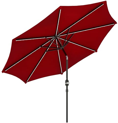 Outsunny Sombrilla Terraza Exterior Luces LED Ø292x252 cm Burdeos