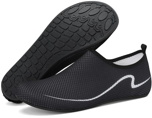 Beach Water Shoes Mens Womens Breathable Quick Dry Swim Shoes Lightweight Sea Aqua Shoes Barefoot Socks for Swimming Pool Boating Surfing Diving Yoga (Black,8 UK/42 EU)