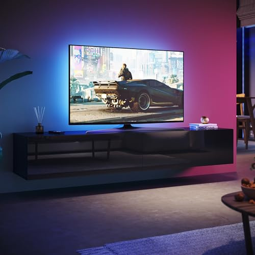 SUNXURY Meuble TV à suspendre - 180 cm - Moderne - Noir - Brillant - Meuble de salon moderne - 180 x 40 x 30 cm