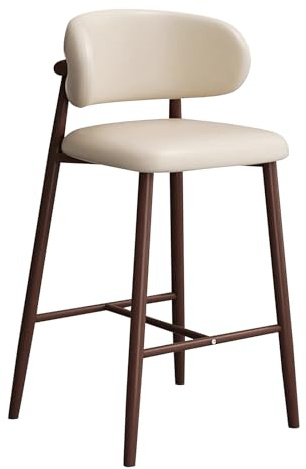 Barstolar i PU-läder, klädda barstolar med ryggstöd och fotstöd, för köksö, bardisk, pub, matsal, café, beige, höjd 65 cm/26 tum