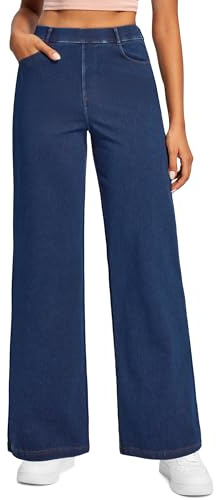 Wide Leg Jeans for Women Stretchy Pull On Sweatpant Jeans Women Casual | Stretchy Denim, Eastic Waist, 5 Pockets,No Zipper, Petite/Regular, Relaxed Wide Leg Fit Work, Office, Travel,Trendy