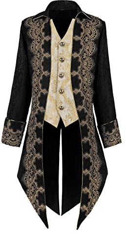 Txiaan Veste de smoking médiévale pour homme broderie gothique steampunk | Faux deux-pièces, fermeture à boutons
