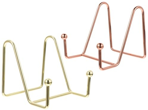 BATHVEVE 2pcs Iron Display Stand Metal Photo Frame Holder Rose Gold and Gold Small Nordic Style Desktop Iron Easel Multifunctional Photo Display for Home Office