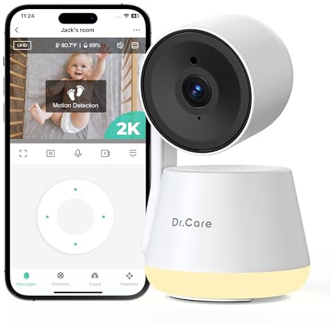 Dr.Care Zusatzkamera für SBM003 / SBM006 / SBM009 Babyphone, 2K Kamera, App-Steuerung, Privatsphäre-Modus, Geräusch- & Bewegungsalarm, Nachtsicht, Nachtlicht, Gegensprechfunktion