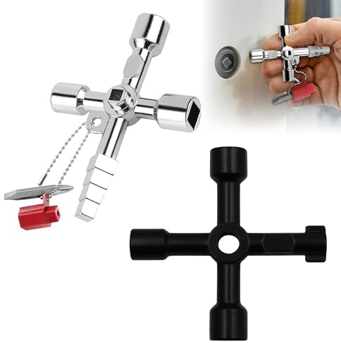 2Pcs Meter Box Key Gas Key, 7 in 1 Universal Utility Key (Silver, Black) | 4 Way Radiator Keys, Triangle Square Panel Key, For Loft Hatch, Electric, Elevator, Water Gas Meter Opening, Cupboard