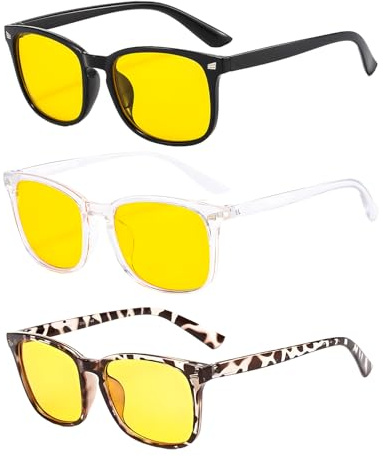 3 Pcs Blue Light Blocking Glasses, Anti Glare Gamer Glasses for Women Men Blue Light Filter Computer Glasses Yellow Lens Eyewear Vintage Eyeglasses Anti Eyestrain for Computer Screen TVs Mobile Phones