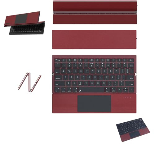 Foldable Bluetooth Keyboard with Touchpad, Full Size Keys, Folding Portable Travel Keyboard with Large Trackpad Laptop PC Smartphone (Red)