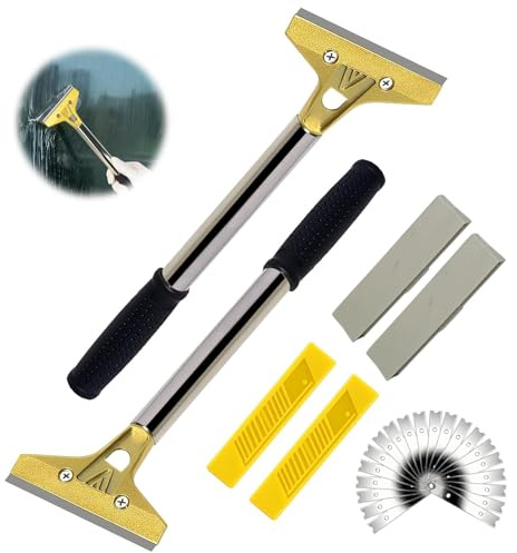 Rascador Vitroceramica Profesional con 20 Cuchillas de Repuesto, Rasqueta de Mango Largo para Vidrio y Superficies Lisas, Cuchilla Vitroceramica para Quitar Gotele, Pintura y Adhesivos