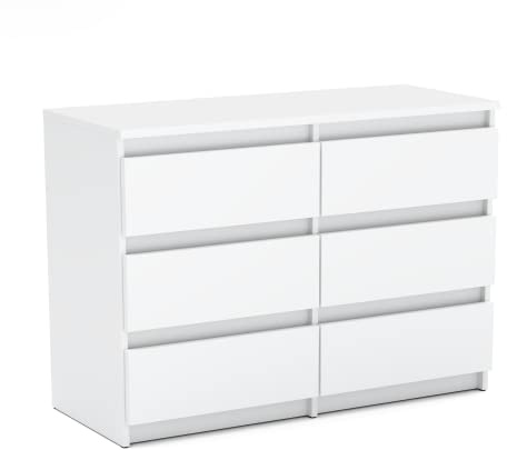 MRBLS_HOME Kommode mit 6 Schubladen - Holz Sideboard 100 x 71,5 x 33,5 cm (B/H/T) - Schubladenschrank Schmale Kommode für Schlafzimmer & Flur - Regal mit Schubladen - Schrank (Weiß Matt)