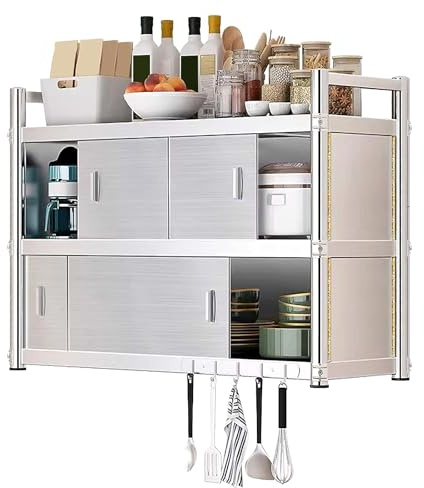 Hängeschrank Küche aus Edelstahl mit Schiebetüren Mehrzweckschrank Verstellbares und Platzsparendes Werkzeugschrank Metall für Küche, Bad, Garage, Bars, Schule, Büro(150 * 30 * 90cm)