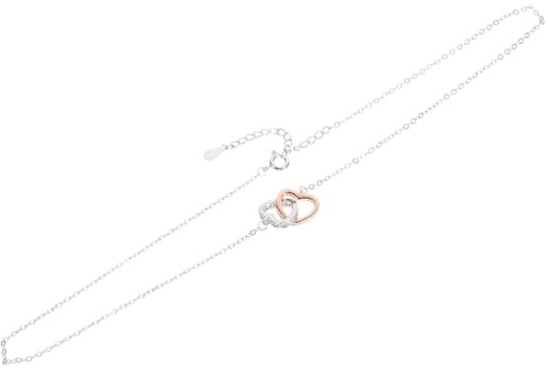 ibasenice Herzförmige Damen Halskette mit Doppelring Anhänger Kurz für Schlüsselbein Langlebiger Halsschmuck In Weißgold und Roségold Modisches Valentinstagsgeschenk