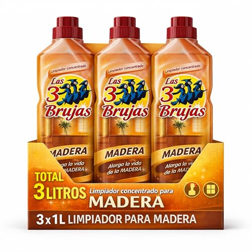 Limpiador concentrado para madera, Friegasuelos para parquet, Protege la madera tratada de muebles, tarimas o suelos laminados, Alarga la vida del suelo y mueble, 3 Botella de 1 Litro