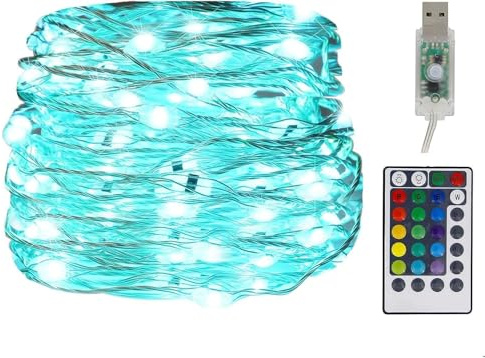 Twinkle Star USB Fairy String Lights with Remote Control, 10m 100 LED 16 Colors Changing RGB Plug in Wire Lights with 4 Lighting Modes for Bedroom Halloween Christmas Lights Decoration, Multi Coloured