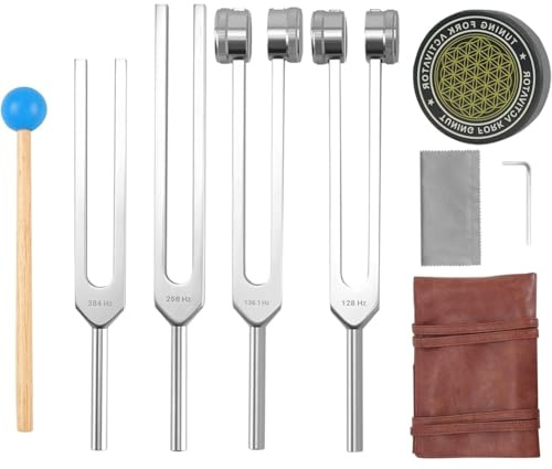 Agmoctz Klangtherapie Zur Heilung Chakra Set Stimmgabeln - für Heilungsset, 128Hz, 136,1Hz, 256Hz, 384Hz & Aktivator