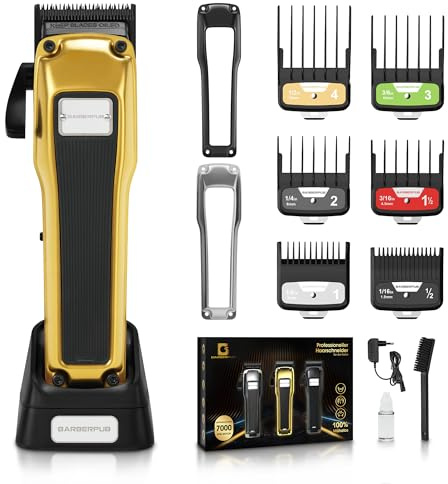 BarberPub Cortapelo profesional, cortapelo para hombre con 6 cuchillas, 2 tapas para la carcasa y base de carga, cortapelo con palanca de ajuste de 0,5 a 2,0 mm, cortabarba eléctrico, HC176