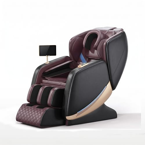 Massagestol Helfunktion med Gråbo Värmeterapi, LCD-pekskärm, HIFI Bluetooth, Enknappsstart för Äldre, Fot- och Höftrullar, Airbagmassage för Axlar och Höfter(Bruin)