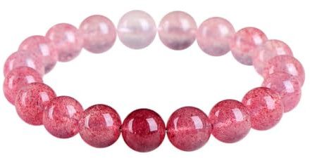 Armband med stretchpärlor och naturlig gradient av jordgubbskvarts