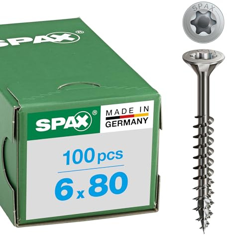 SPAX Universalschraube aus Edelstahl rostfrei A2, 6,0 x 80 mm, 100 Stück, T-STAR plus, Senkkopf, Teilgewinde, 4CUT, 0197000600803