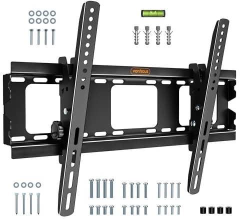 VonHaus TV Wall Bracket for 32-75 Screens, TV Bracket with Spirit Level, Flat to Wall Mount with Tilt, 75kg Capacity, Max VESA: 600x400mm