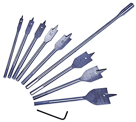 Amtech F1435 8 Piece flat wood bit set with 30mm (12) extension